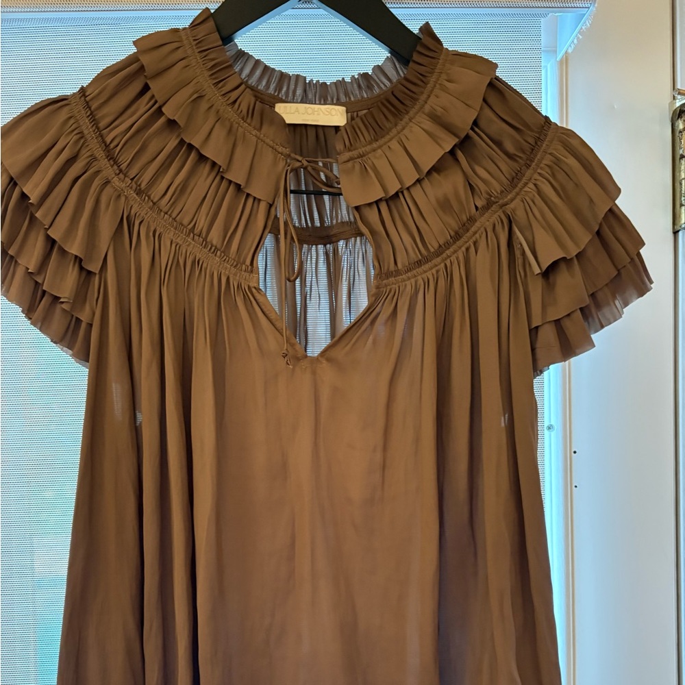 Ulla Johnson Relaxed Brown Ruffled Blouse